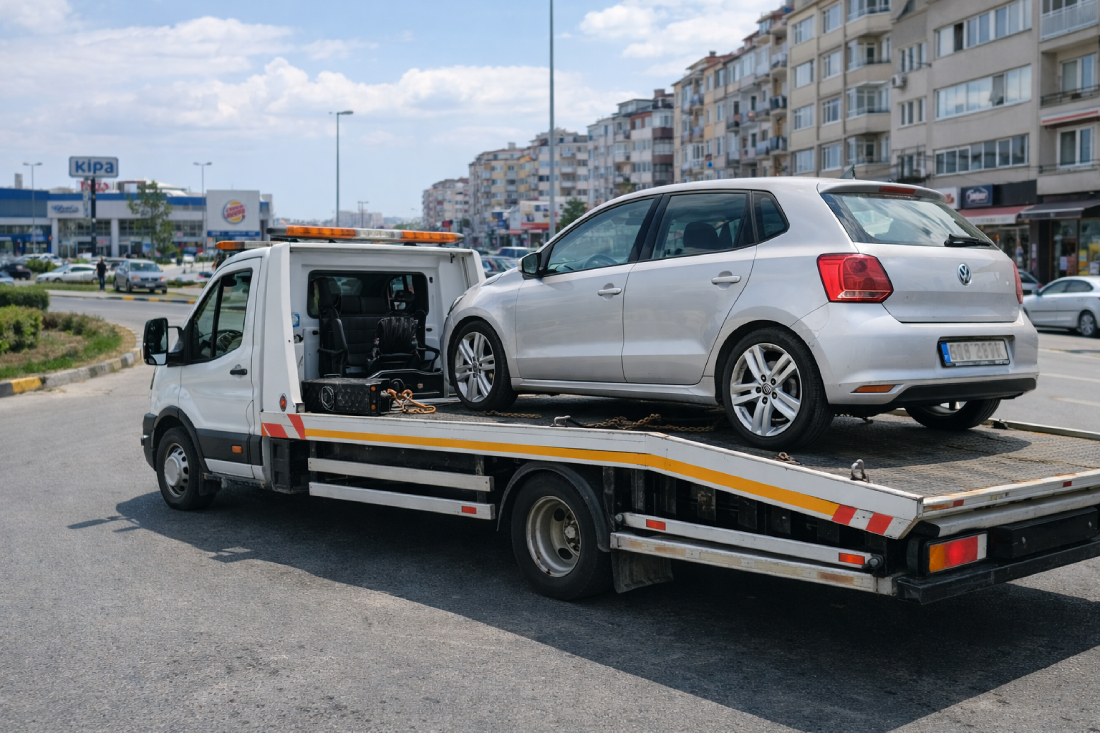 Çorlu’da araç yolda kalırsa yapılması gerekenler için oto çekici aracının arızalı otomobili güvenli şekilde taşıması